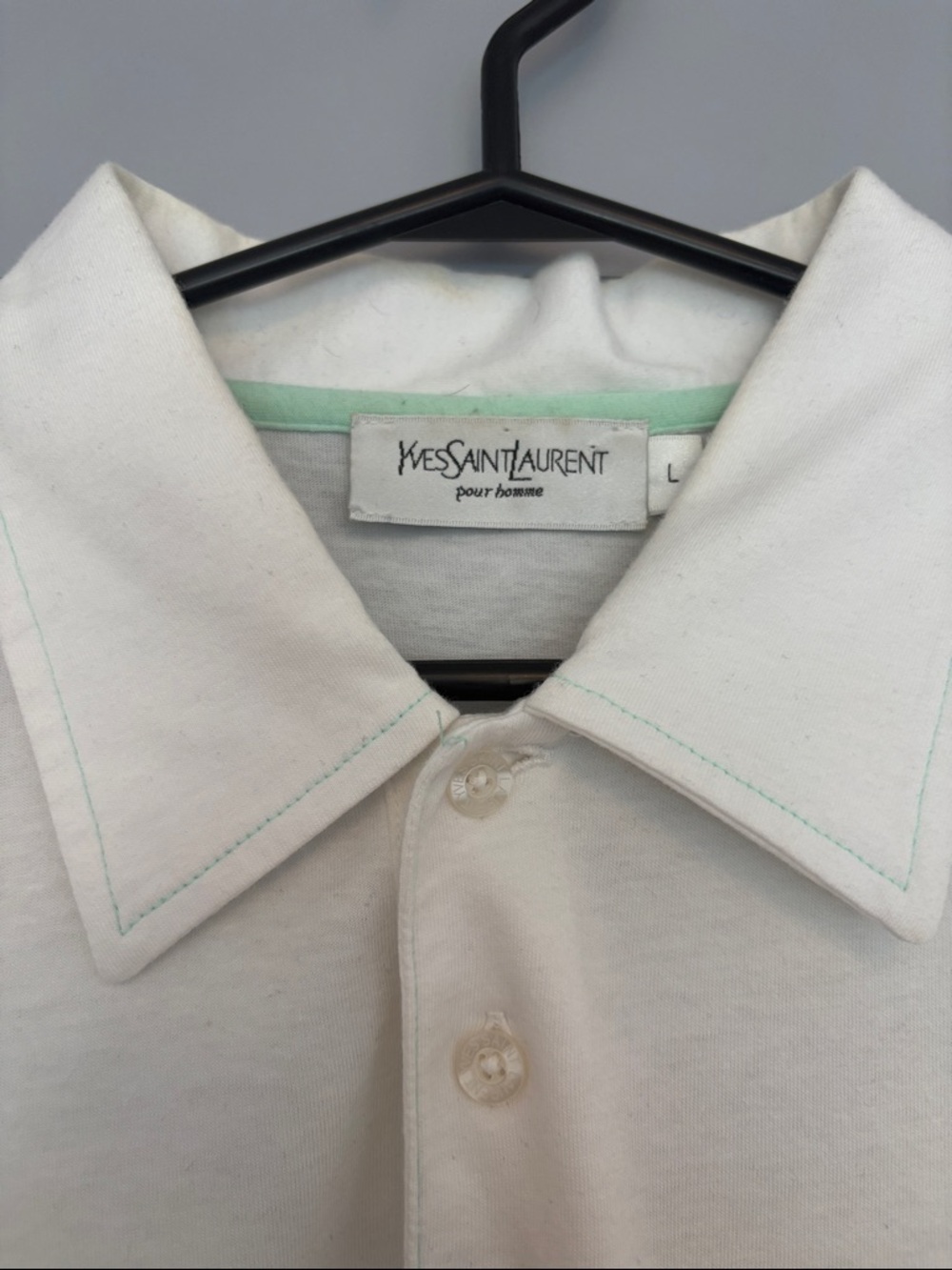 Yves Saint Laurent White Polo with Light Blue Trim